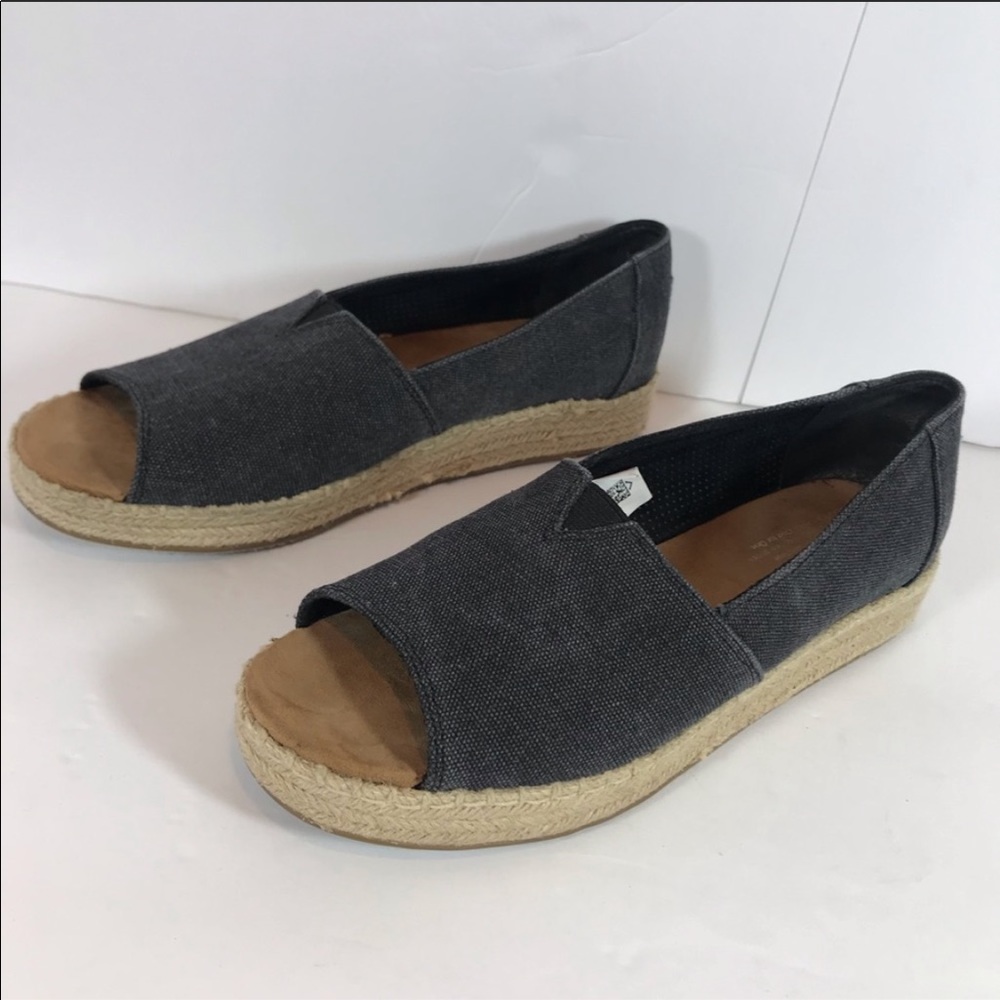 Toms Alpargata Black Espadrille Platform Size 10